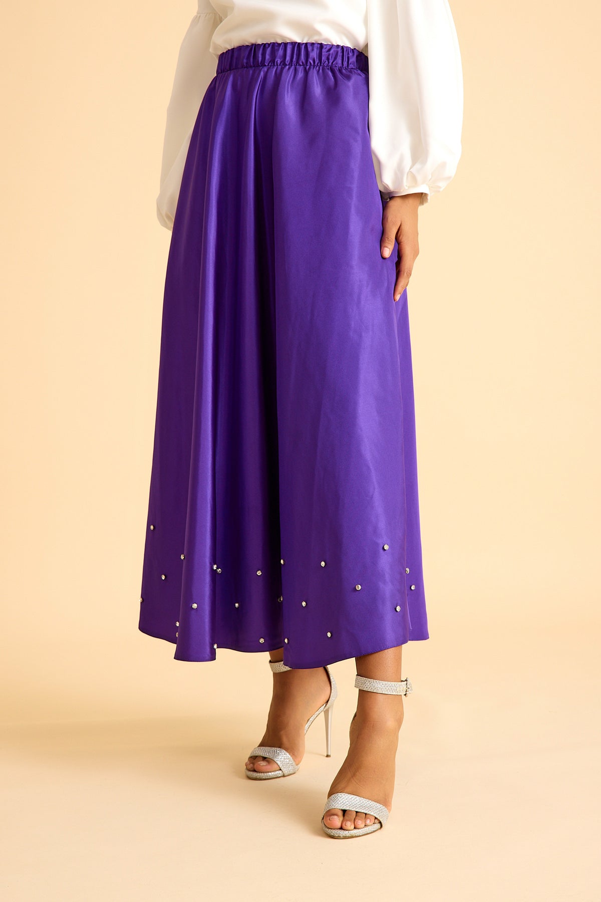 Stone Detailed Taffeta Evening Skirt Purple