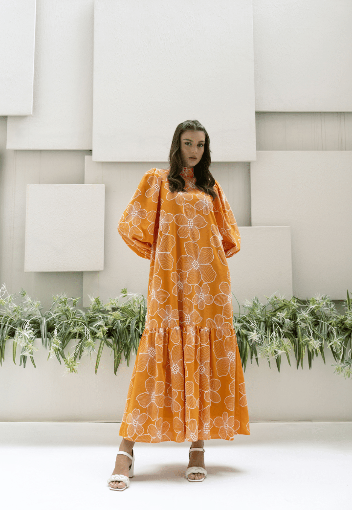 Lily Embroidered Orange Dress