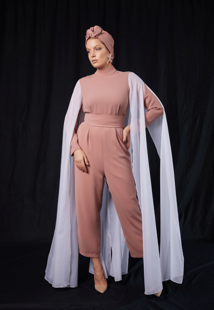 Pink Jumpsuit with Tulip Cape Detail